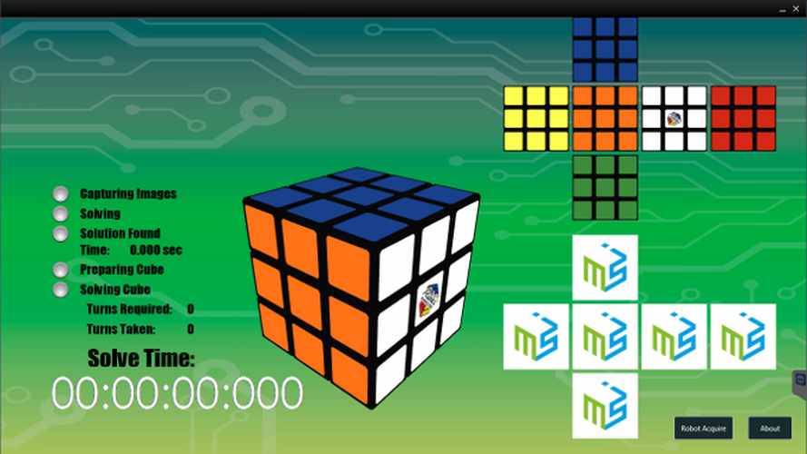 Graphical interface for the robot exhibit for attendees, shows the cube being solved