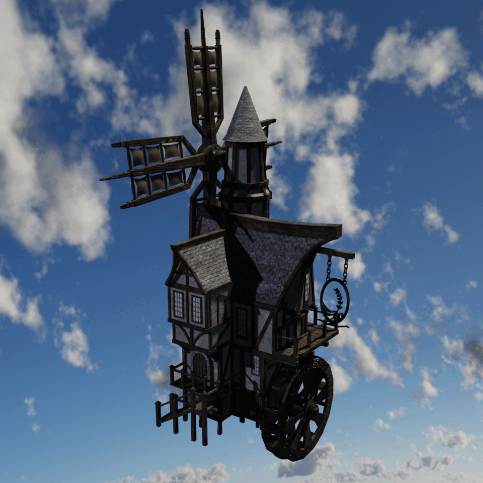 Animation of wind/water mill modeled in Blender